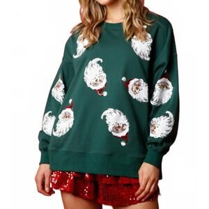 NEW FANTASTIC FAWN santa sequin pull over in hunter green